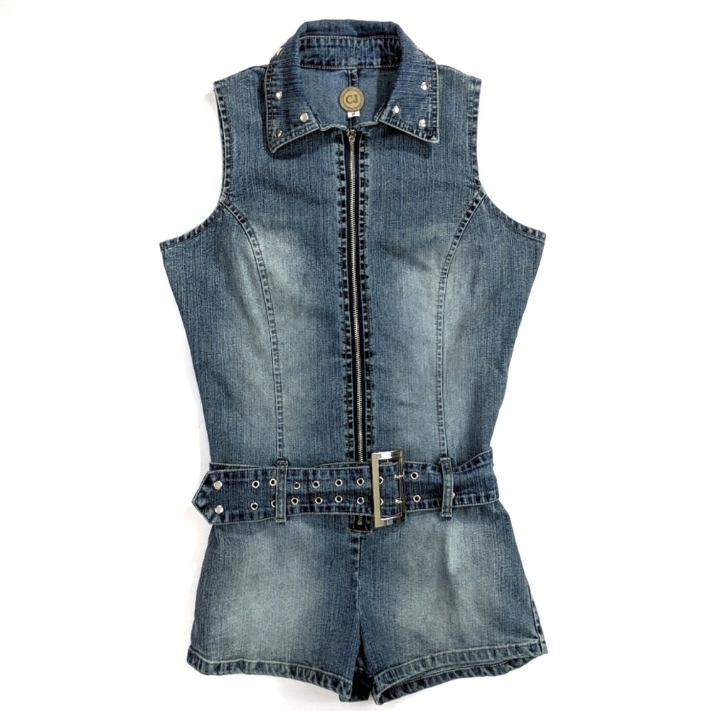 C.J. Denim Romper Back Keyhole Zip up Jeans size M